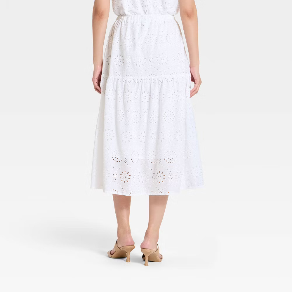 Women Tiered Eyelet Midi Skirt – A New Day White S