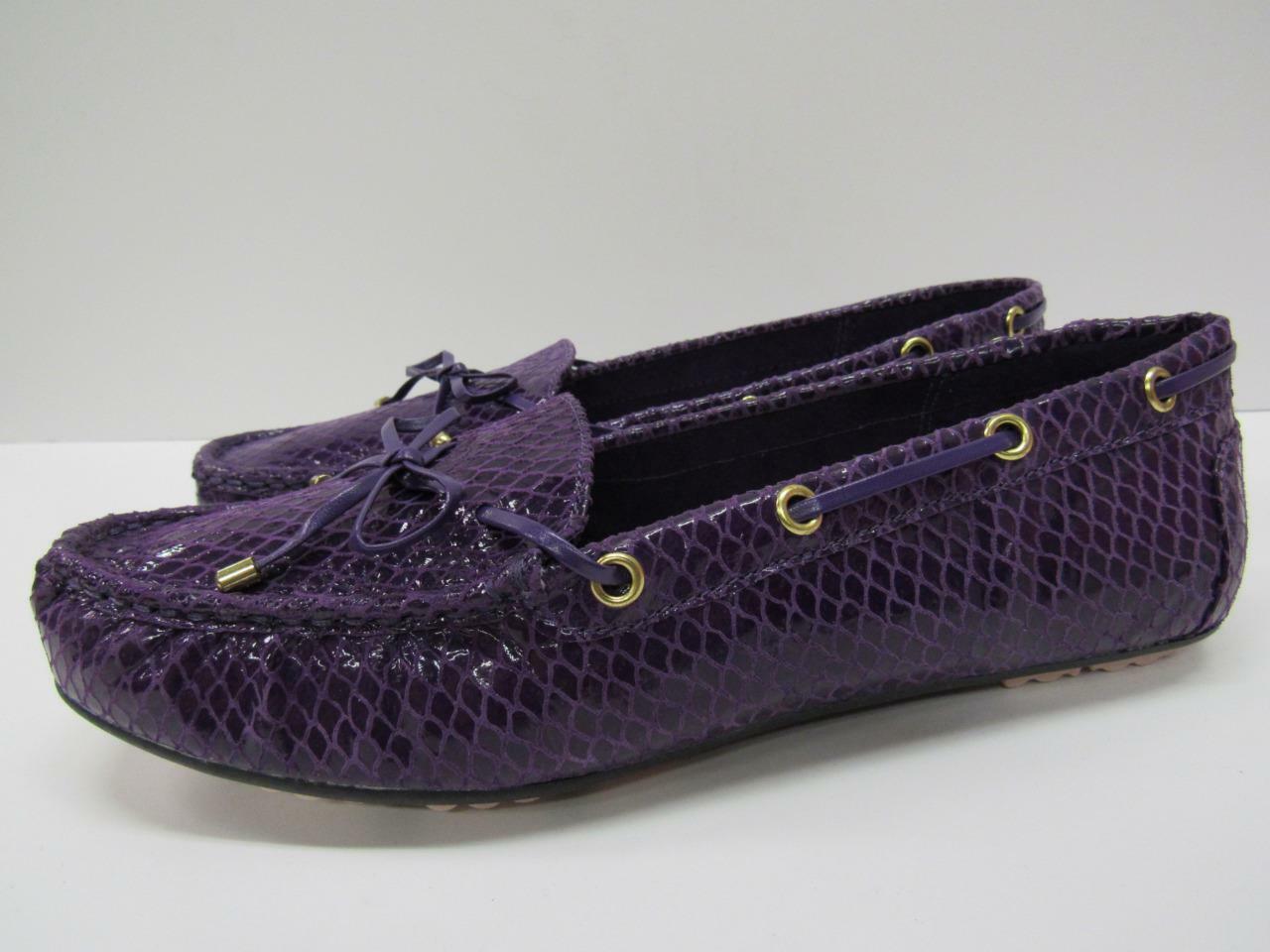 New Isaac Mizrahi Leather Driving Moccasins Flats Loafer Womens Black Purple NIB