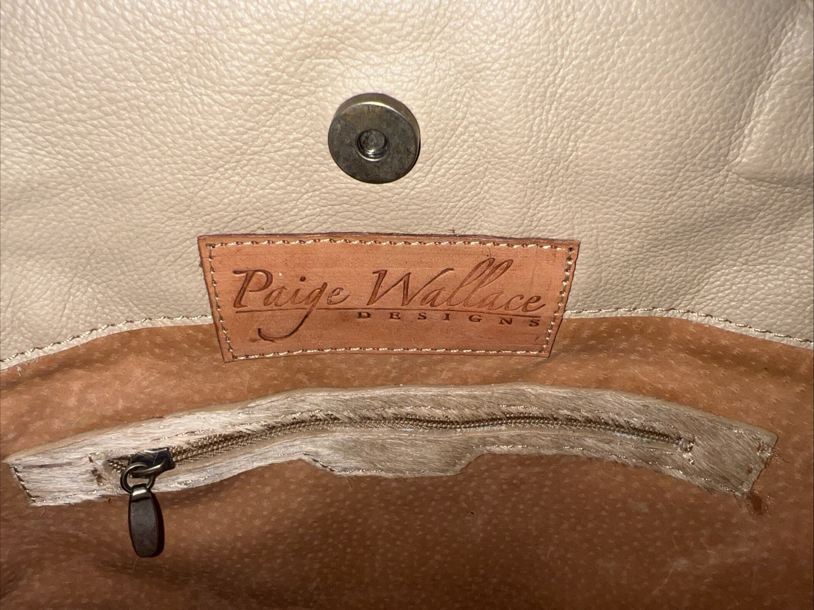Paige Wallace Designs Acid Washed Cowhide Cafe Tote w/Turquoise Stone NWOT