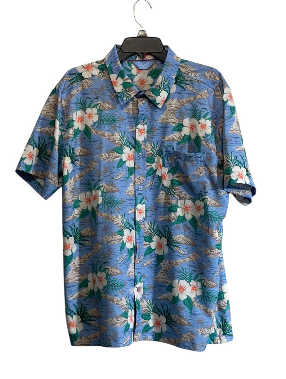 Tackle & Tides Shirt Mens Large Hawaiian Floral Print Button Down Short Sleeve