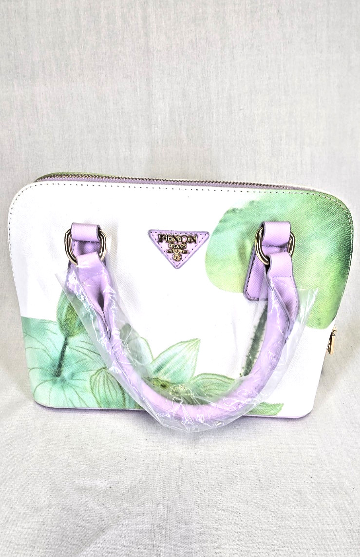 Classy Green Purple White Floral Purse Handbag Shoulder Bag Shell Shape