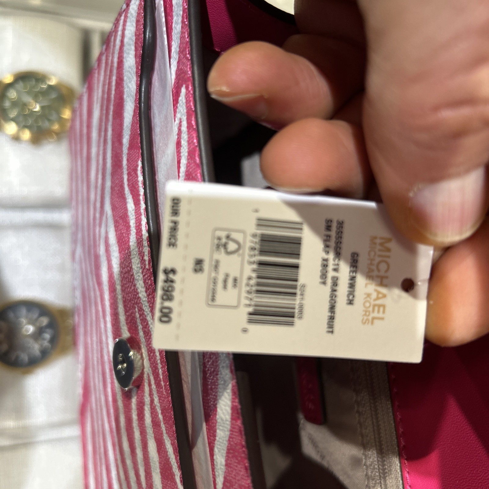 Michael Kors Greenwich Small Crossbody Pink & White Zebra Stripe Bag Handbag MK