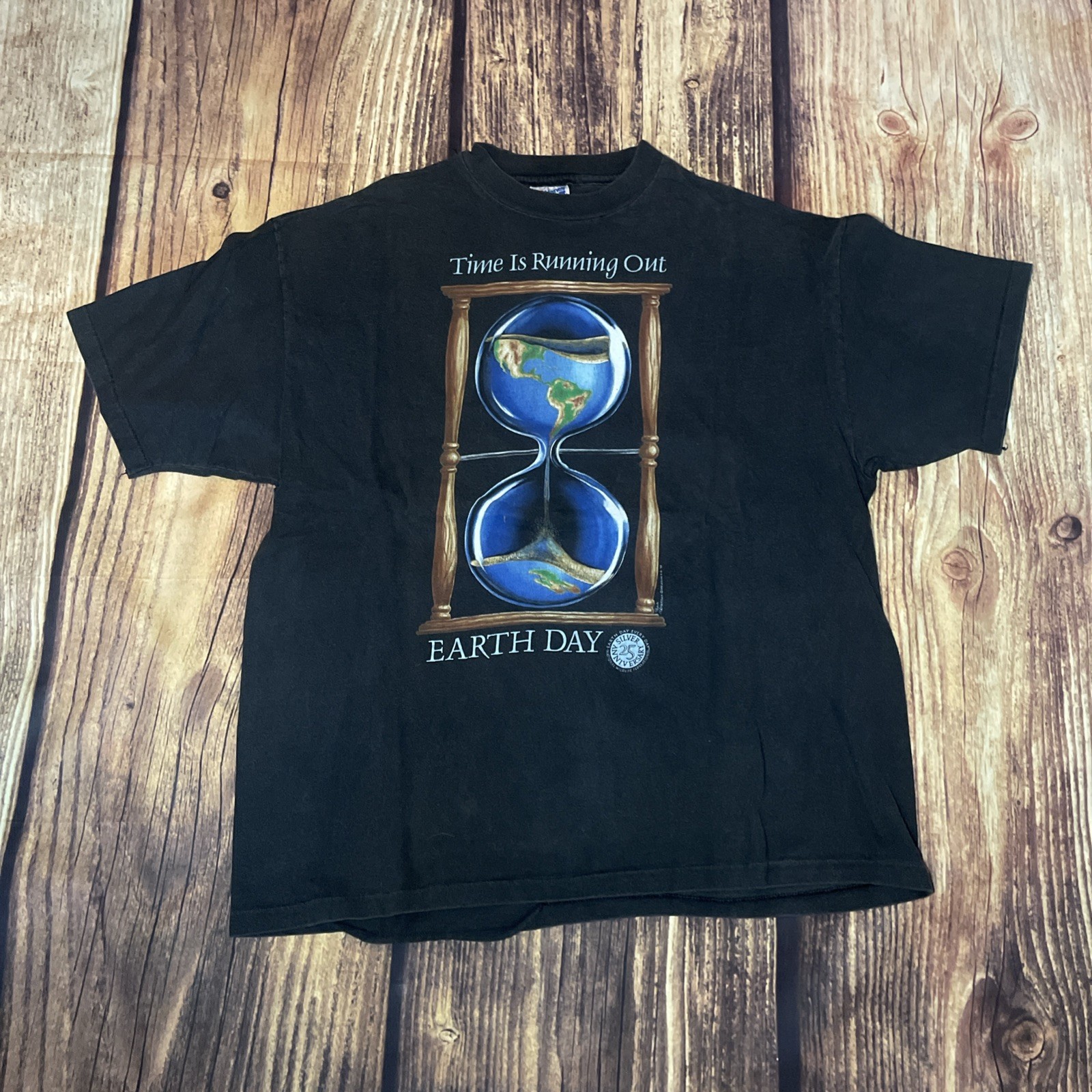Vintage 90s Time Is Running Out Art Earth Day T-shirt Size XL Single Stitch USA