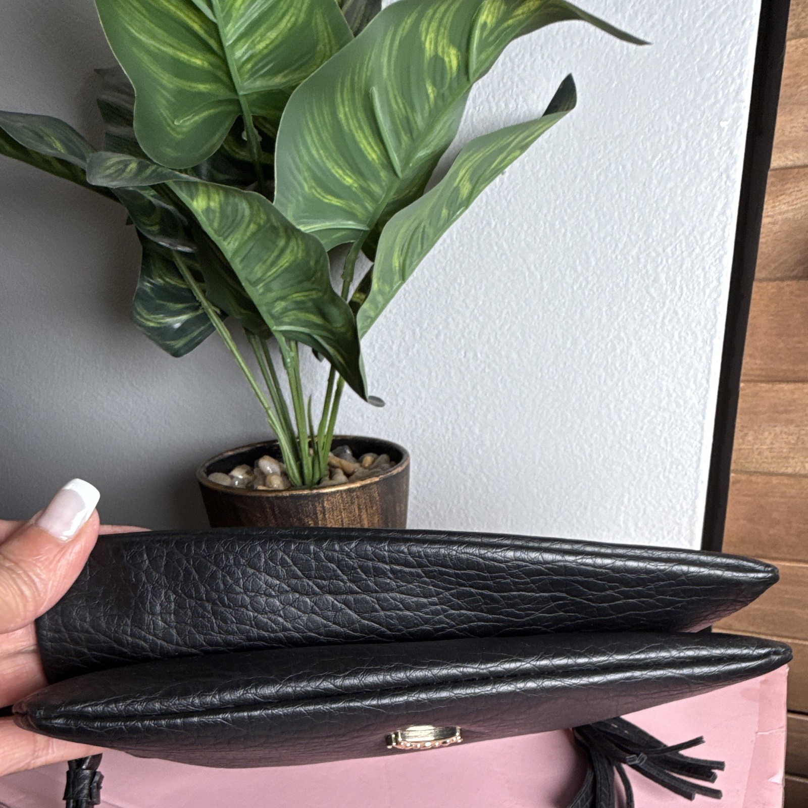 Juicy Couture Black Solid Zip Wristlet Wallet Credit Card Logo Tassel Strap