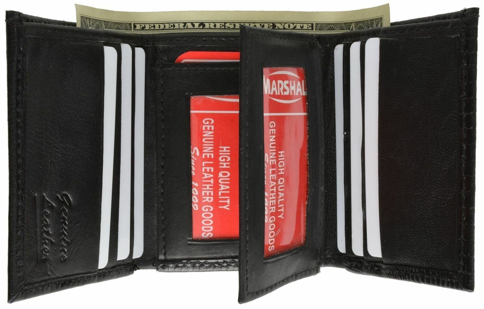 Alligator Print Cowhide Leather Trifold Wallet with ID Window & Credit Card Slot