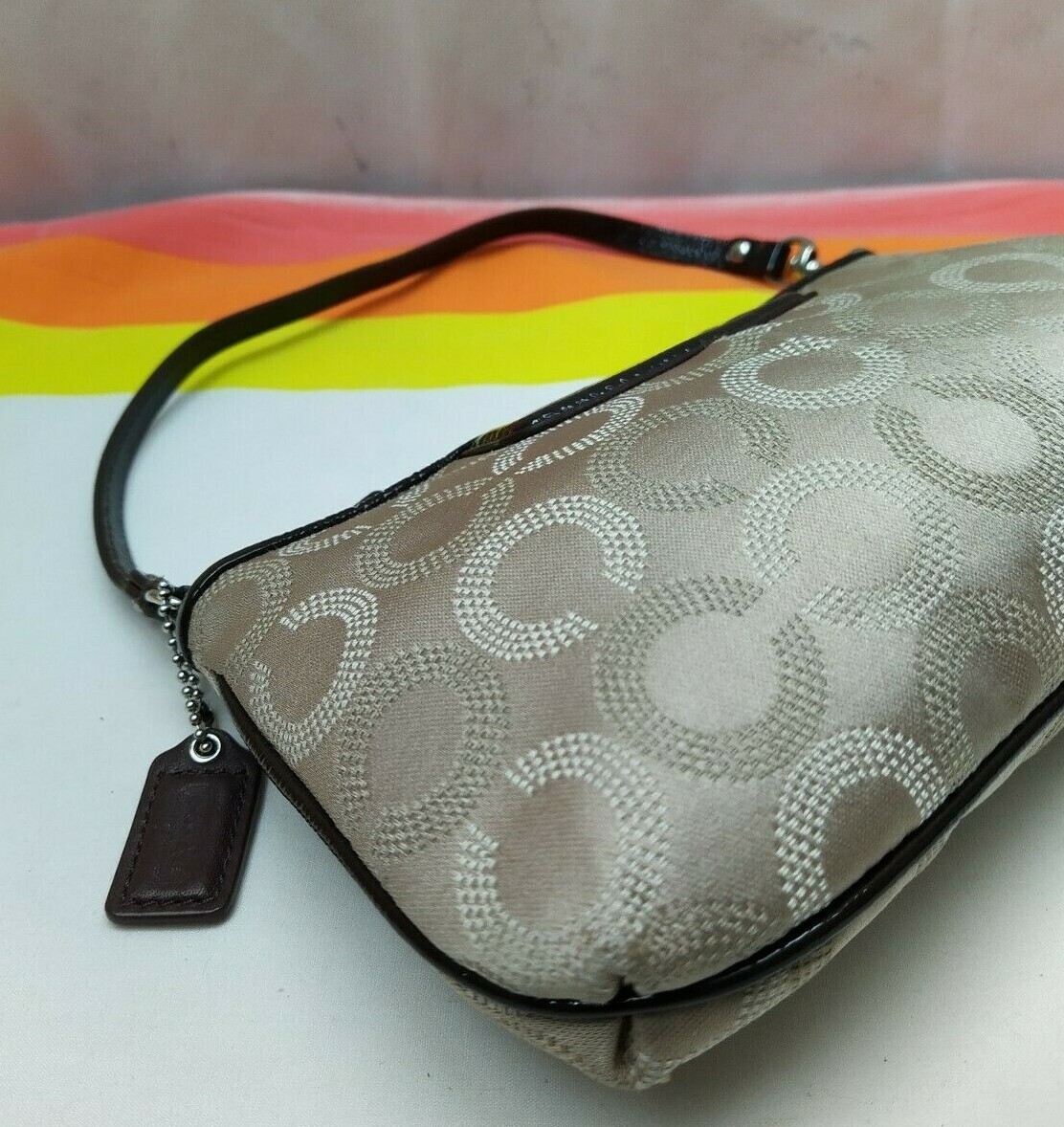 Coach Madison Gray Signature Canvas Credit Card Wallet Large Wristlet Clutch