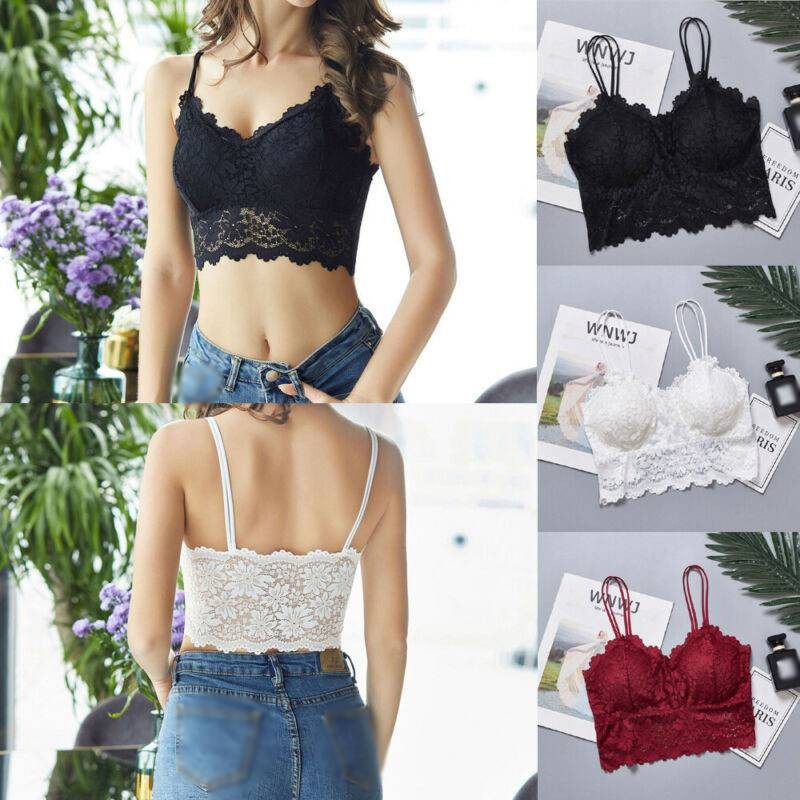 Floral Bralette Top Padded Lace Tank A Bustier Cami Vest Women Backless Crop Bra