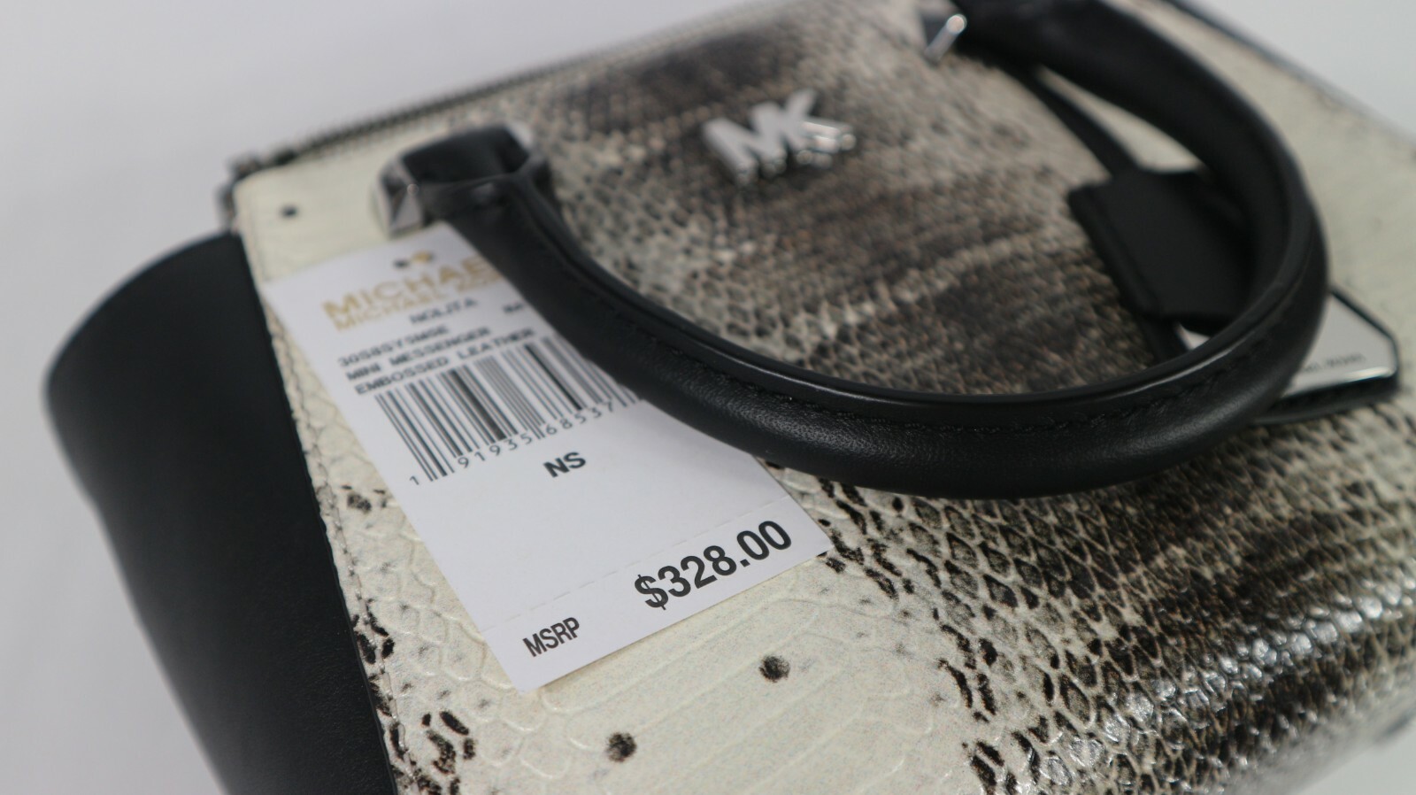 Michael Kors Nolita Mini Messenger Embossed Leather Natural/Black NWT$328.00
