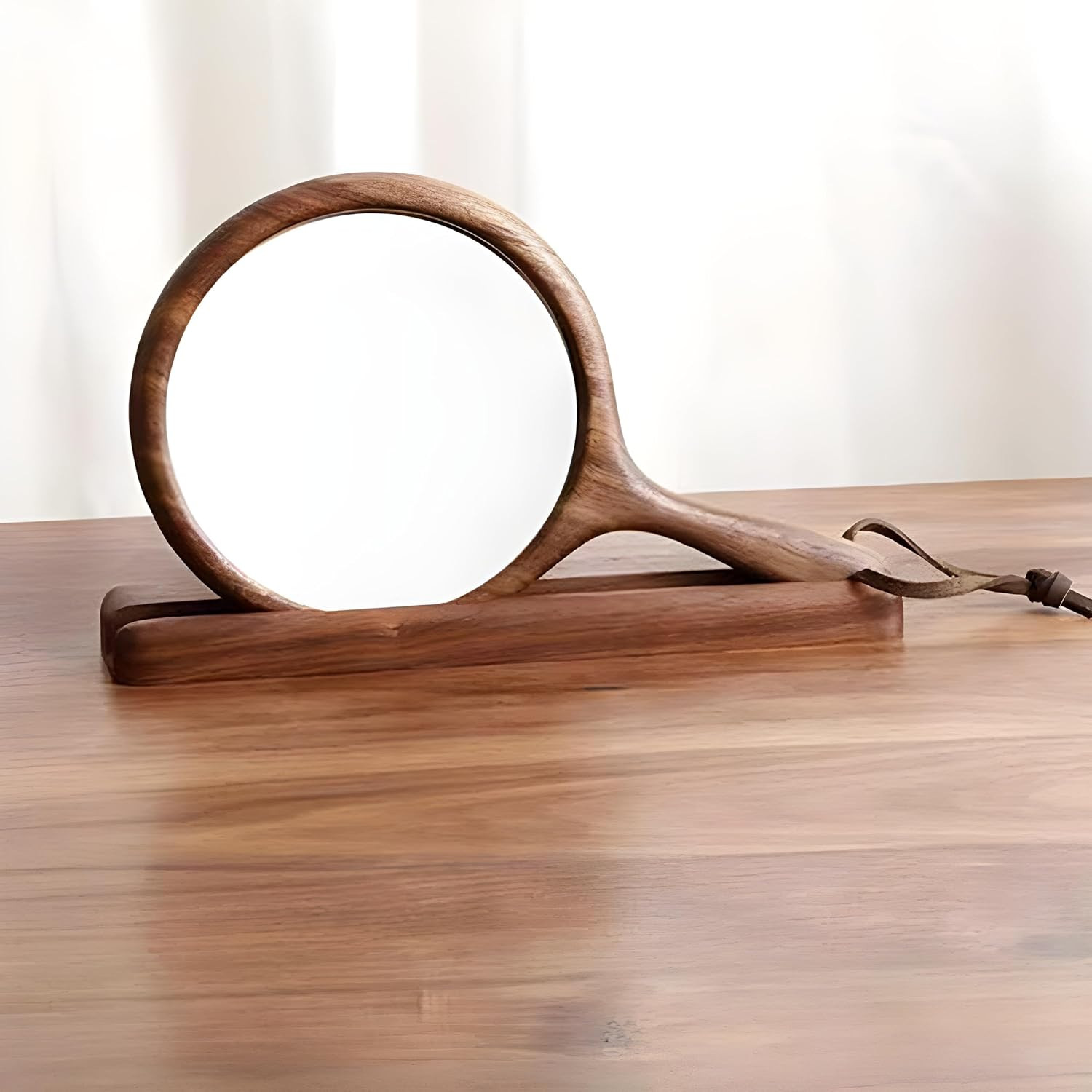 Handheld Mirror with Base, Wood Barber Hairdressing Handheld Mirror, Makeup Hand