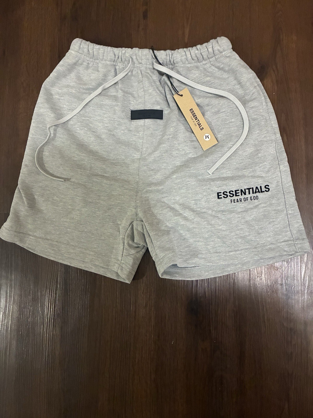 Essentials Men’s Gray Cotton Sweat Shorts Size M Drawstring Elastic Waist Logo