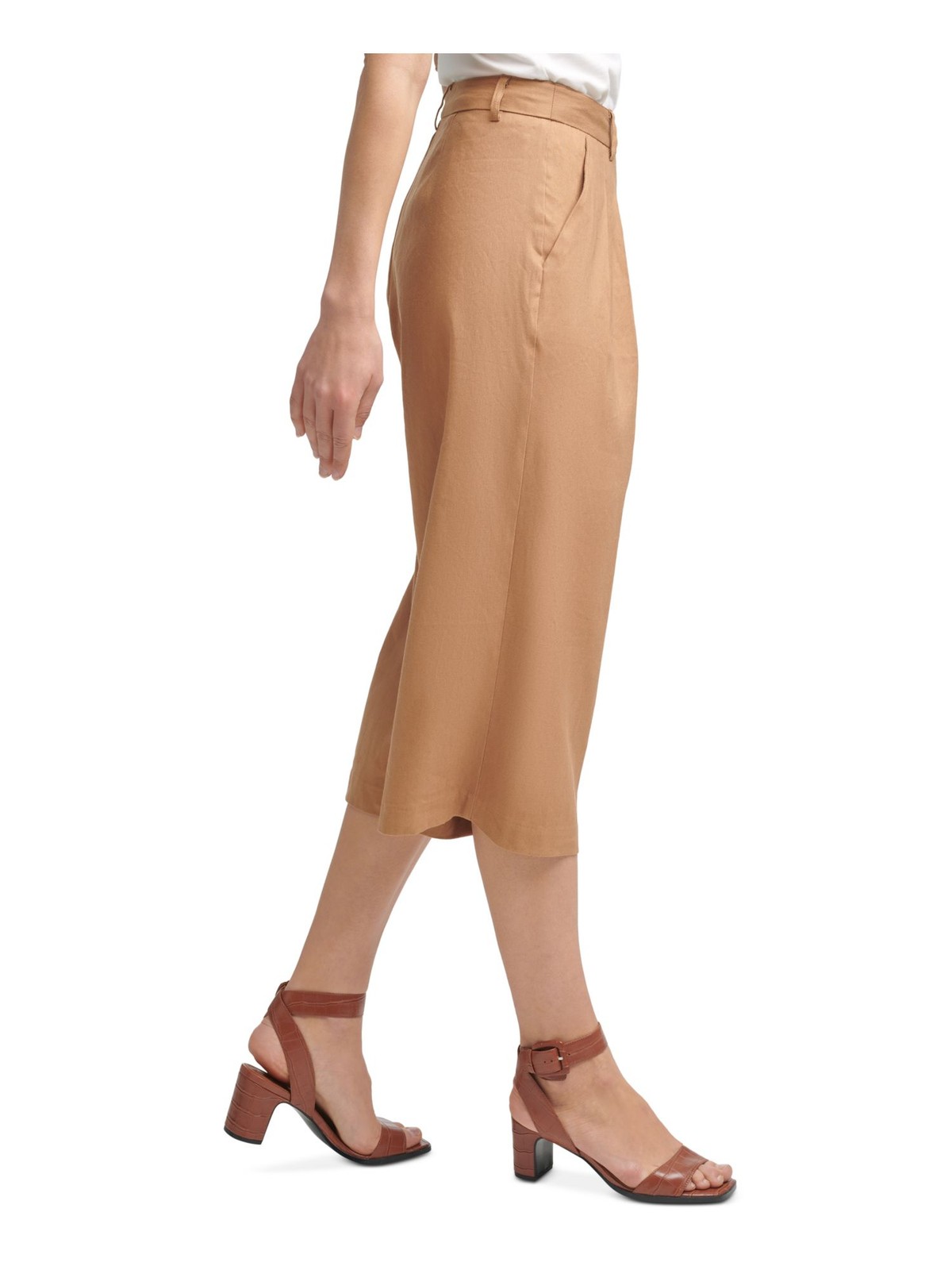 CALVIN KLEIN Womens Beige Zippered Cropped Wear To Work Wide Leg Pants 12