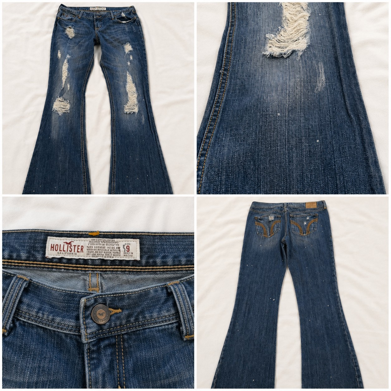 Hollister California Women’s Size 9 Distressed Flare Jeans Y2K Low Rise Bootcut