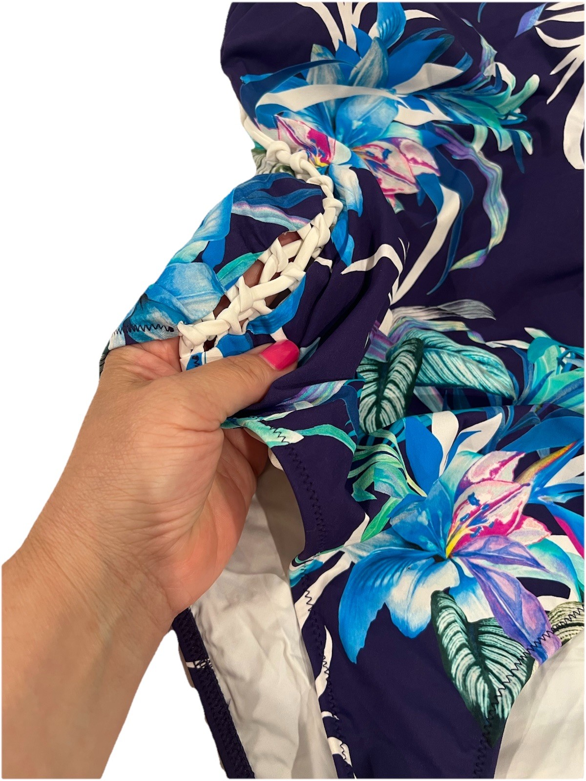 NWT *Defect Stain* Profile By Gottex Size 10 Blue Floral Side Lace-Up Swimsuit