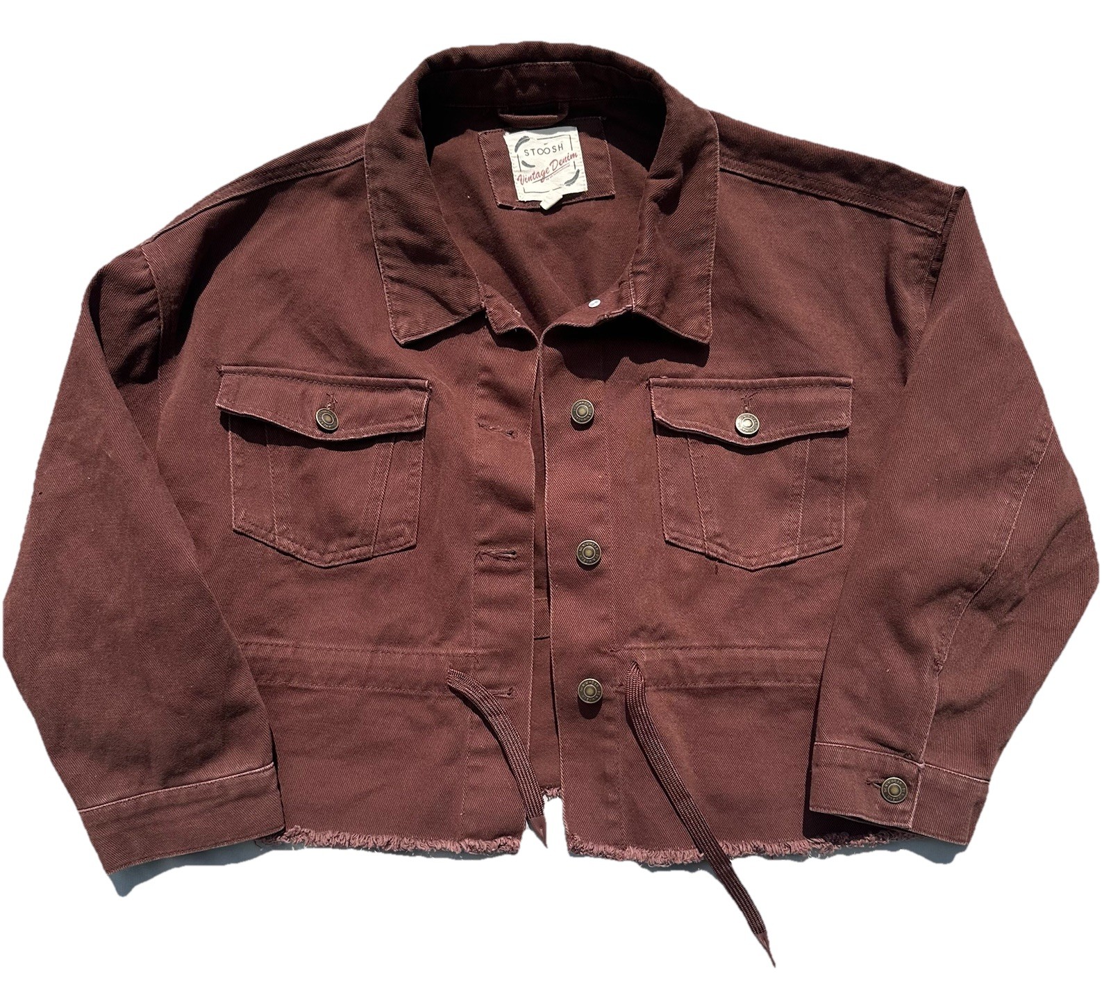STOOSH Women’s Brown Trucker Jacket L Button Front Point Collar Pockets Short