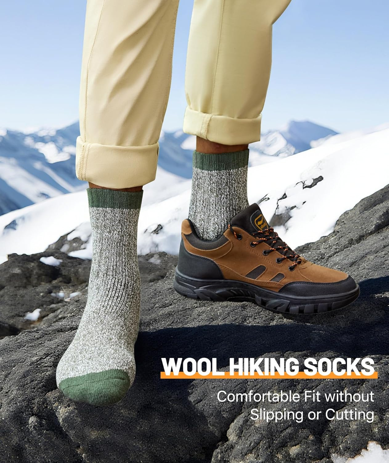 Merino Wool Socks for Men, 5 Pairs Thermal Warm Hiking Super Thick Crew Work Cus