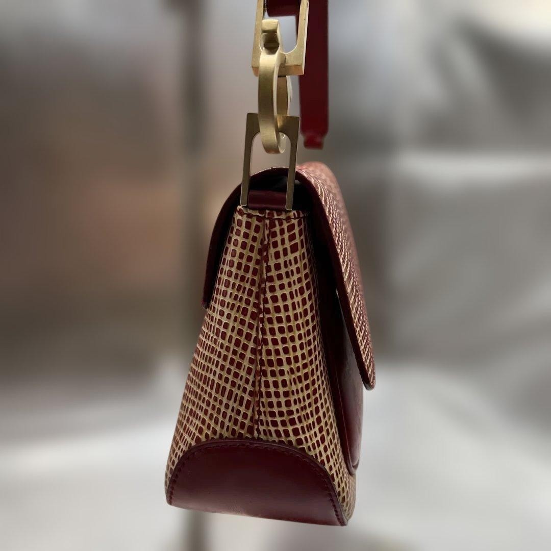 Salvatore Ferragamo Gancini Shoulder Bag Beige Red Leather 9.3in x 5.5in x 2.8in
