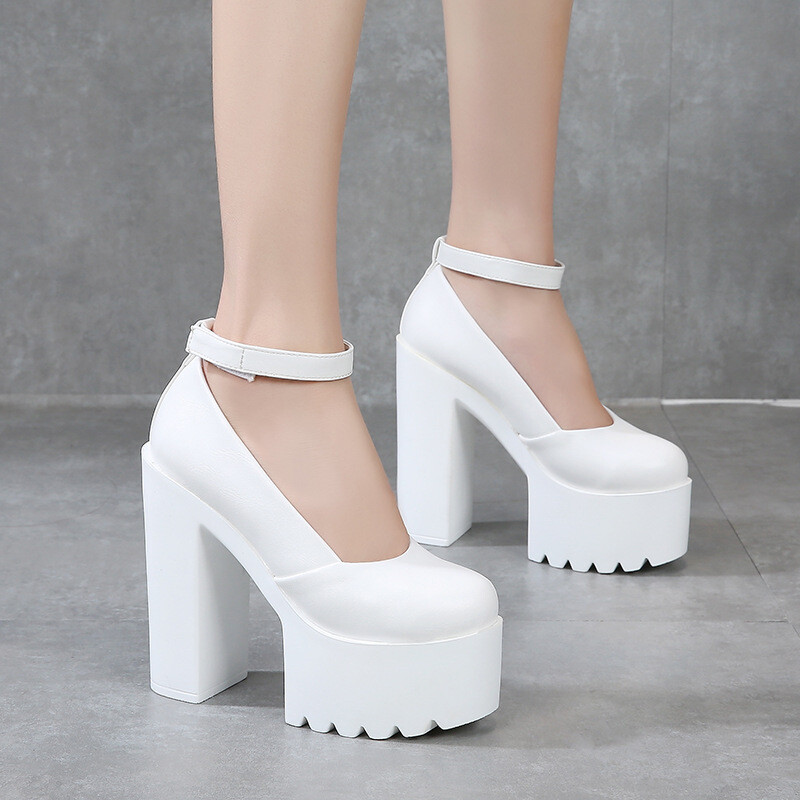 14Cm Heel Women Platform Shoes Super High-Heeled Wedding White Pump Ankel Strap