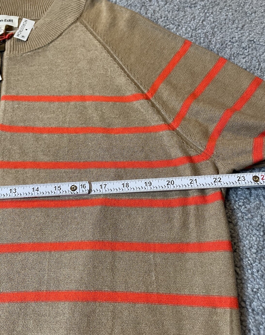 Open Edit Men’s Pullover Sweater 2XL Beige Orange Stripes 1/4 Zip Mocked Neck