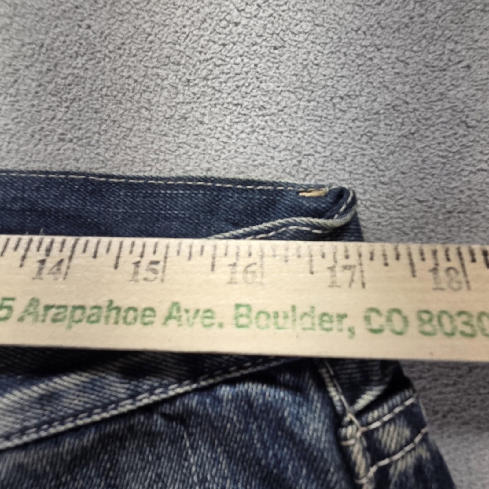 Selvedge Jeans Mens Blue Thrashed Patchwork Whiskers Honeycomb Fits 33×31
