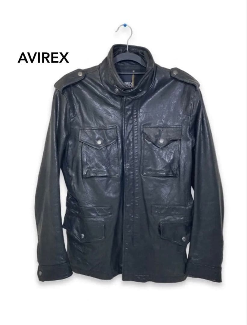 AVIREX VARSITY Leather Jacket Blouson Coat Men Size L Black Genuine