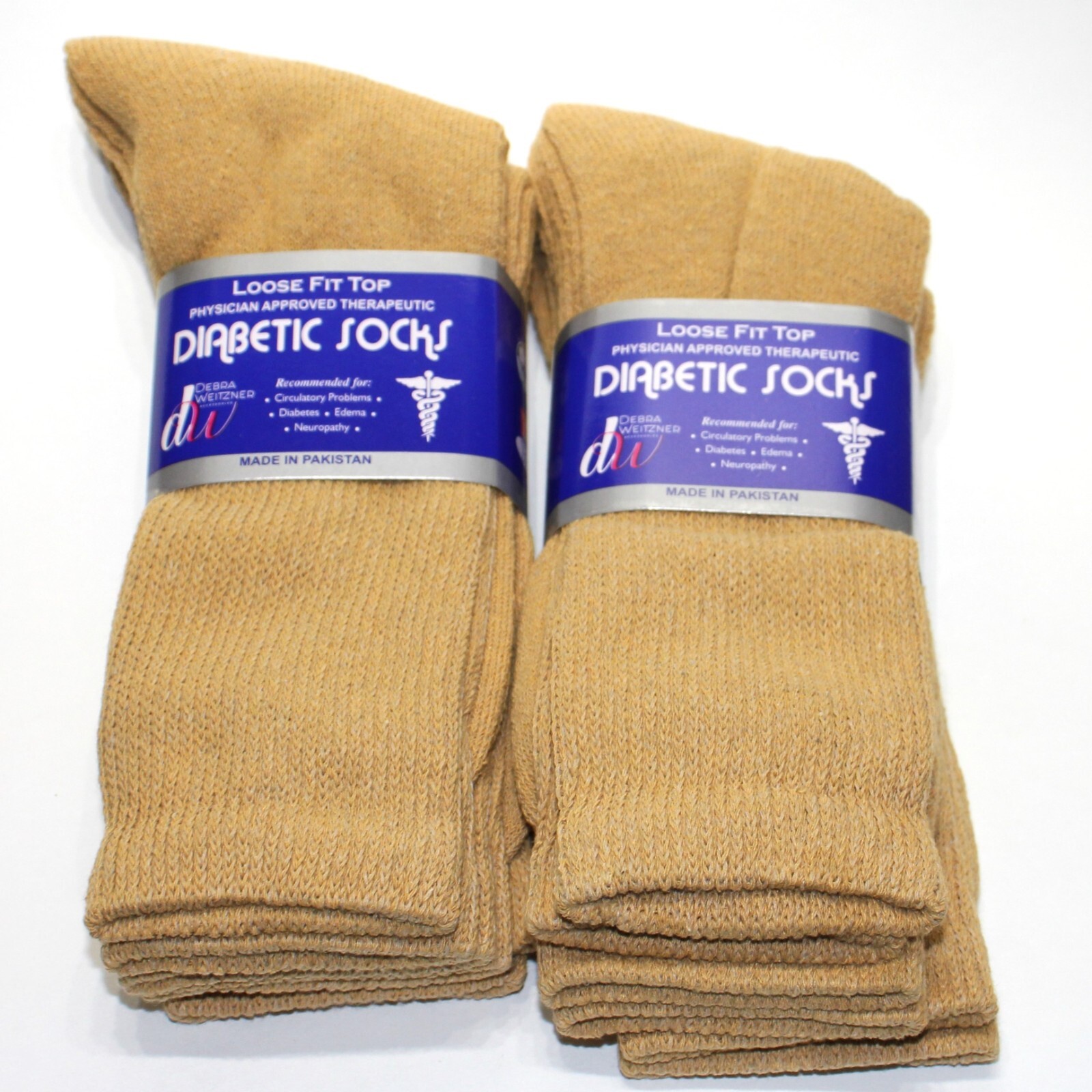 Weitzner Men’s Beige Diabetic Crew Mid Socks 6 Pair Loose Fit Top 9-11
