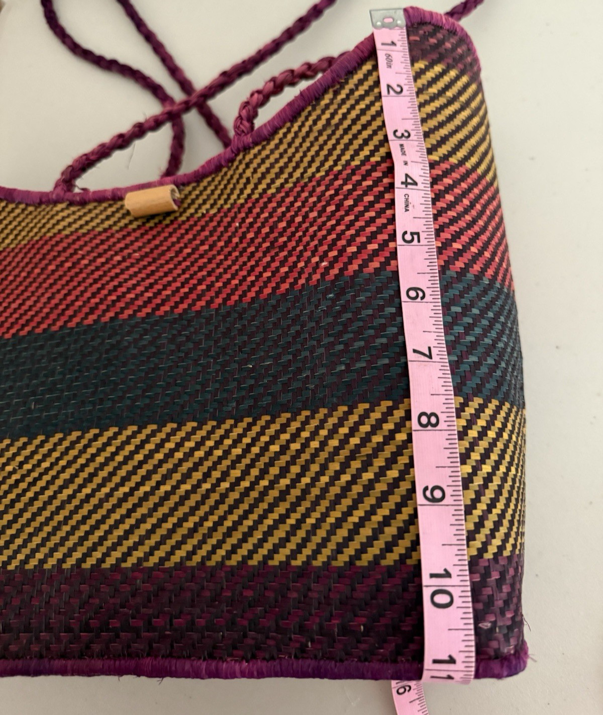Handwoven Multicolor Stripe Straw Handbag Purse 11.5x11x5 Inches Summer Tote