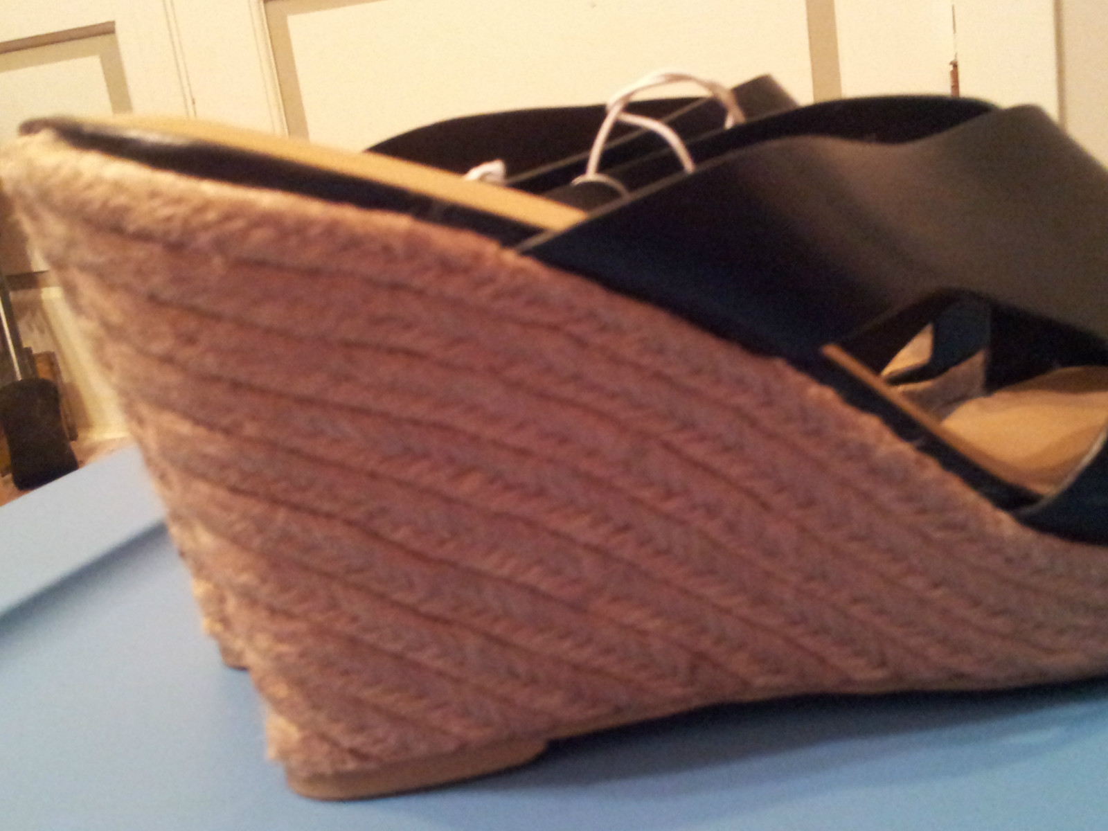 Merona Slide Shoes Black Size 11 Slip-ons Solid 3″ Braided Wedge Straw Heel NWOB