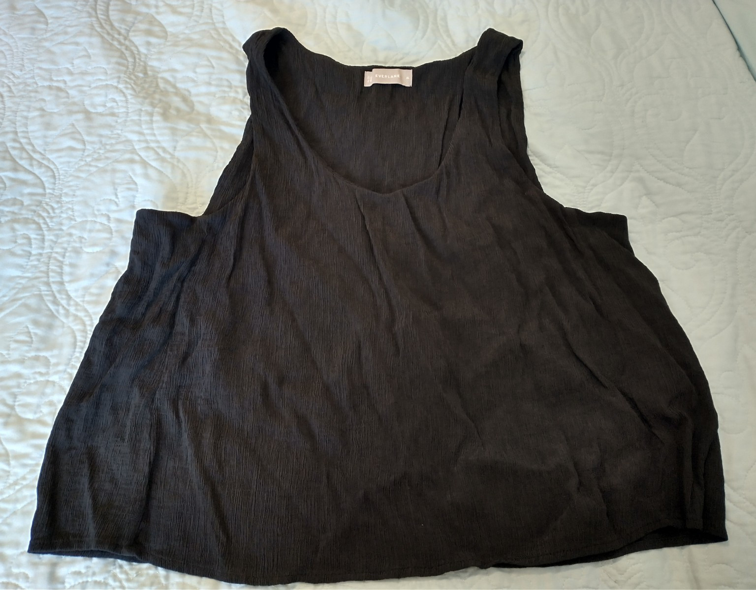 Everlane Black Textured Woven Relaxed Fit Scoop Neck Tank Top Women’s XL