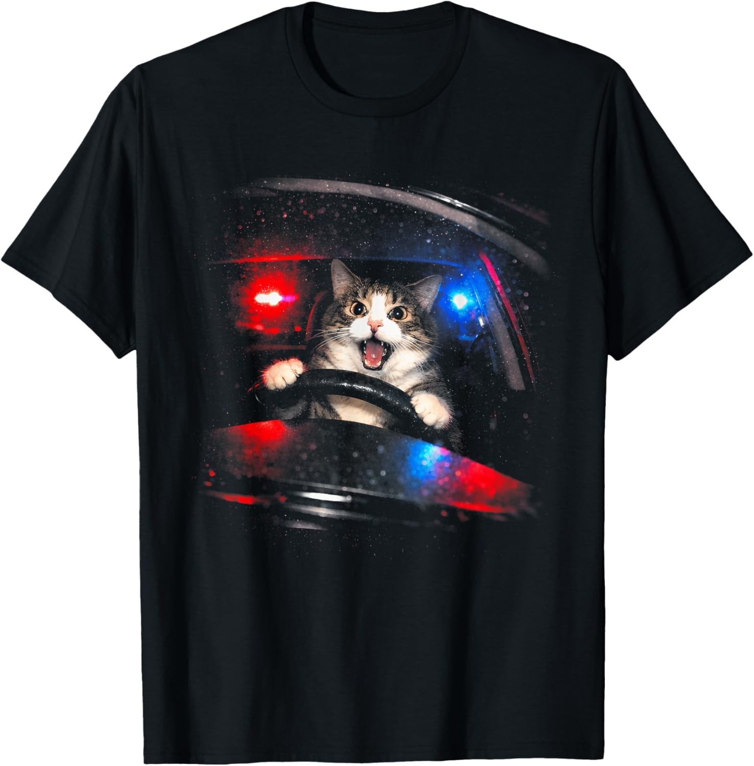 Funny Police Cat Driving Car Vintage Cat Meme T-Shirt unisex Tee