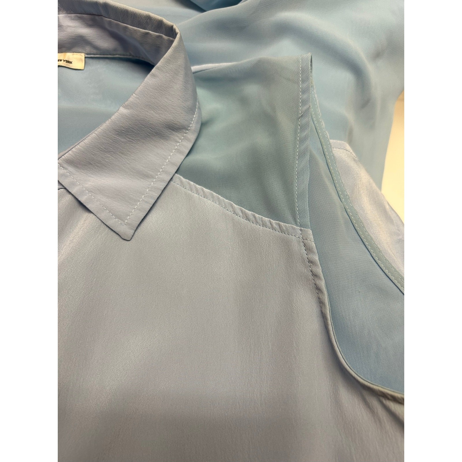 Kenneth Cole New York Light Blue Sleeveless Chiffon Blouse High Low Hem L