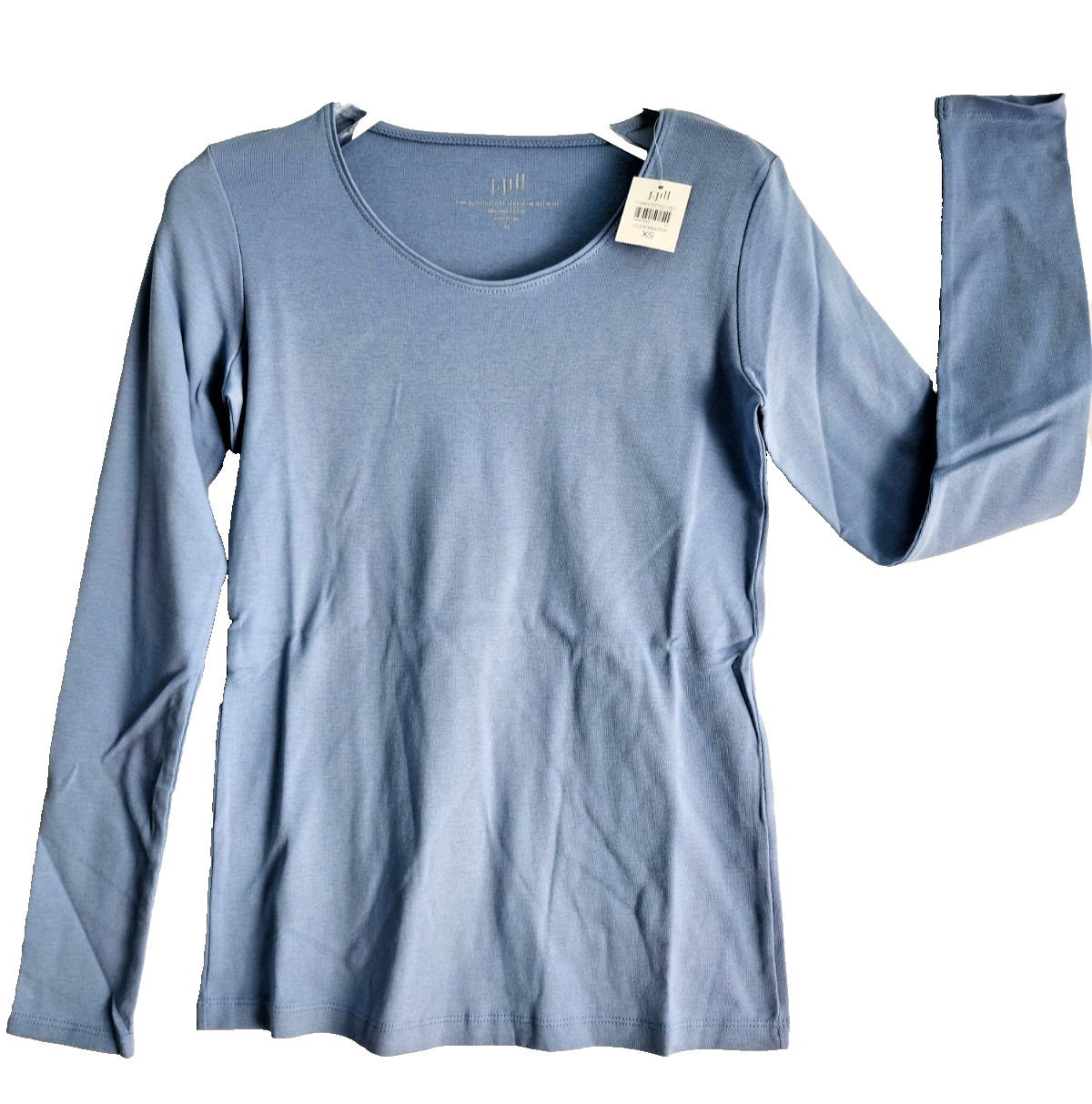 Womens J Jill Pima Cotton Long Sleeve T-shirt Set of 2 White Light Blue XS