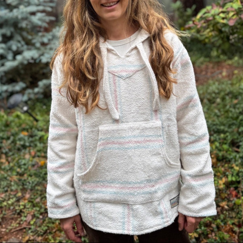 Drug Rug Baja Hoodie | Mexican Poncho with Soft Inner Lining S-XXXL | White/Pink