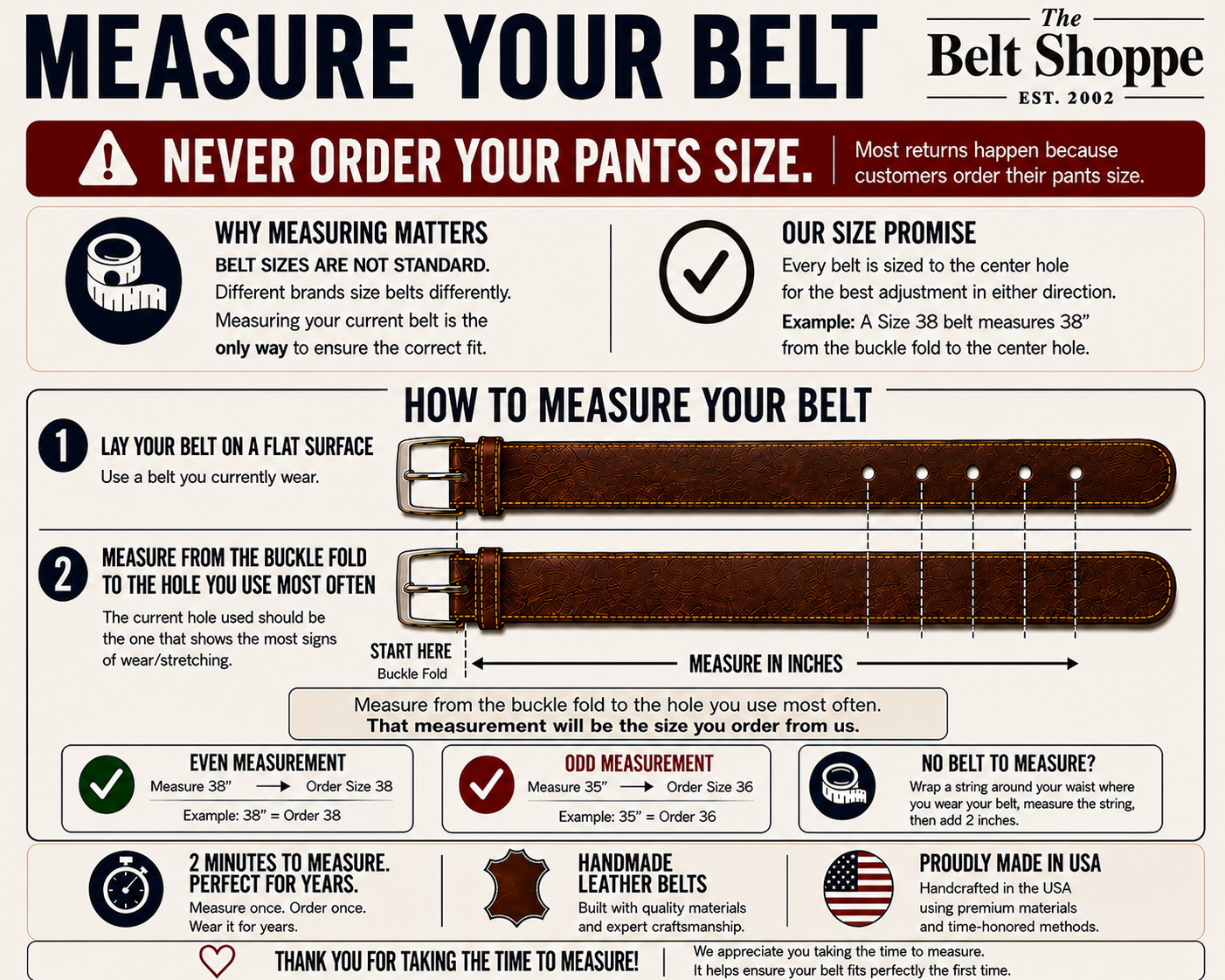1.75″ Full Grain Leather Belt – Distressed Finish – Thick Leather – Made in USA