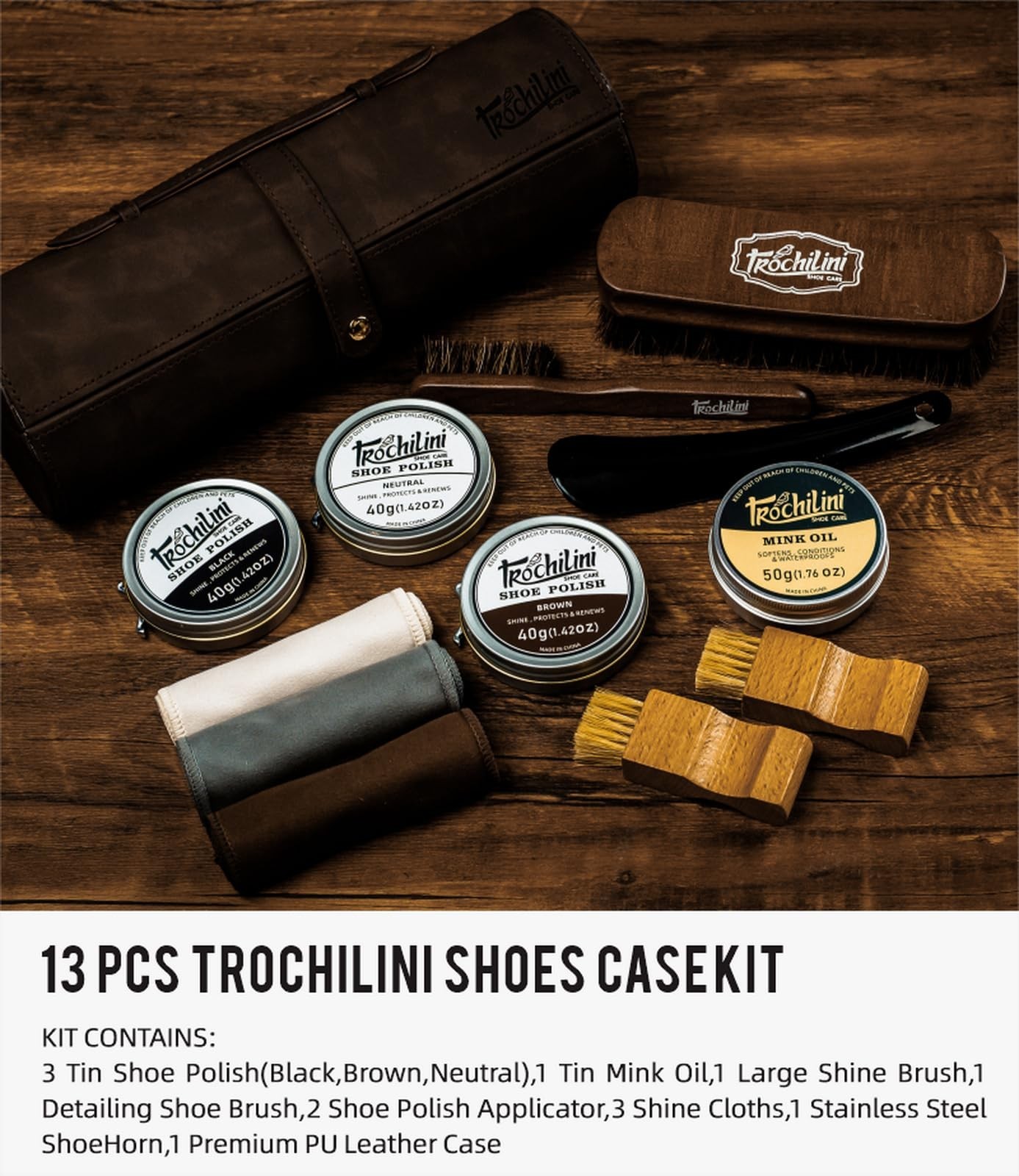 13PC Shoe Polish Kit – Leather Care Set with Mink Oil, Brushes & Cleaning Tools