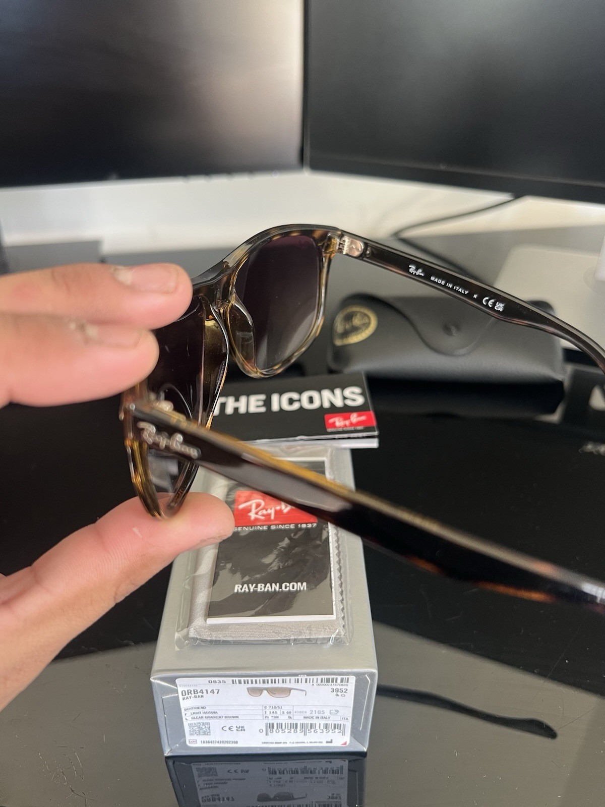 Ray-Ban Boyfriend RB4147 Light Havana, Brown Gradient Lens Size 60/15