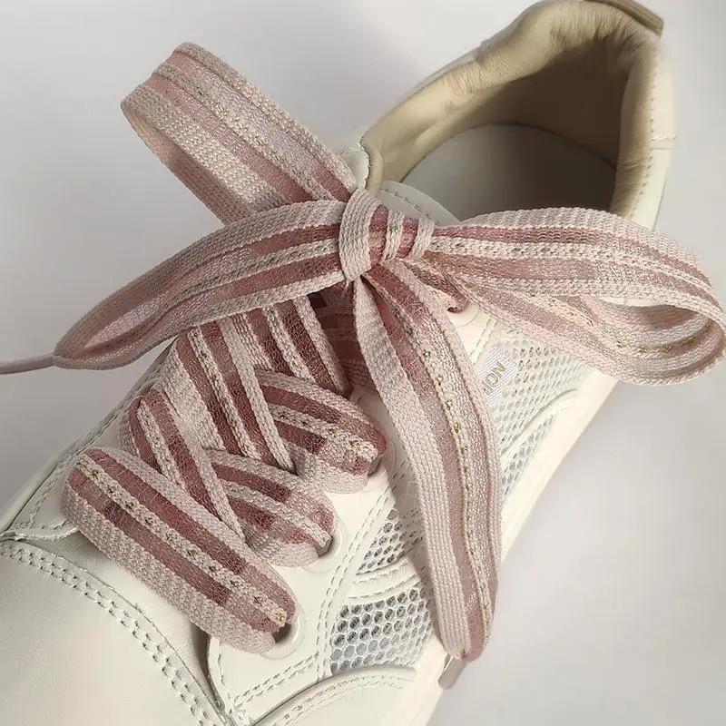 1pair 2cm Bow Wide Flat Shoelaces Fish Silk Transparent Striped Shoelaces Sneake