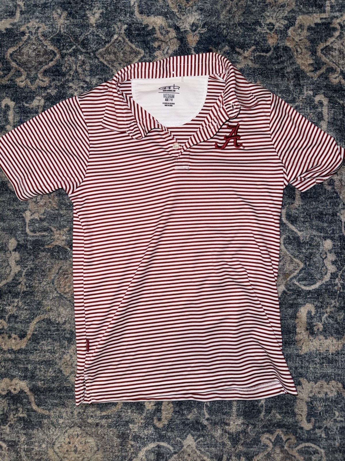 Garb Boys Medium (Age 7-8) Alabama Crimson Tide Striped Polo Embroidered