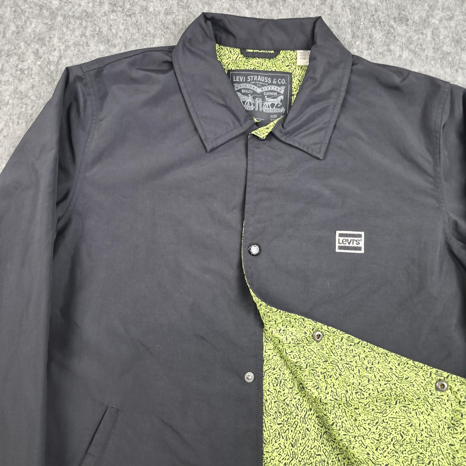 Levis Jacket Mens Medium Black Coach Windbreaker Lined Lightweight Casual