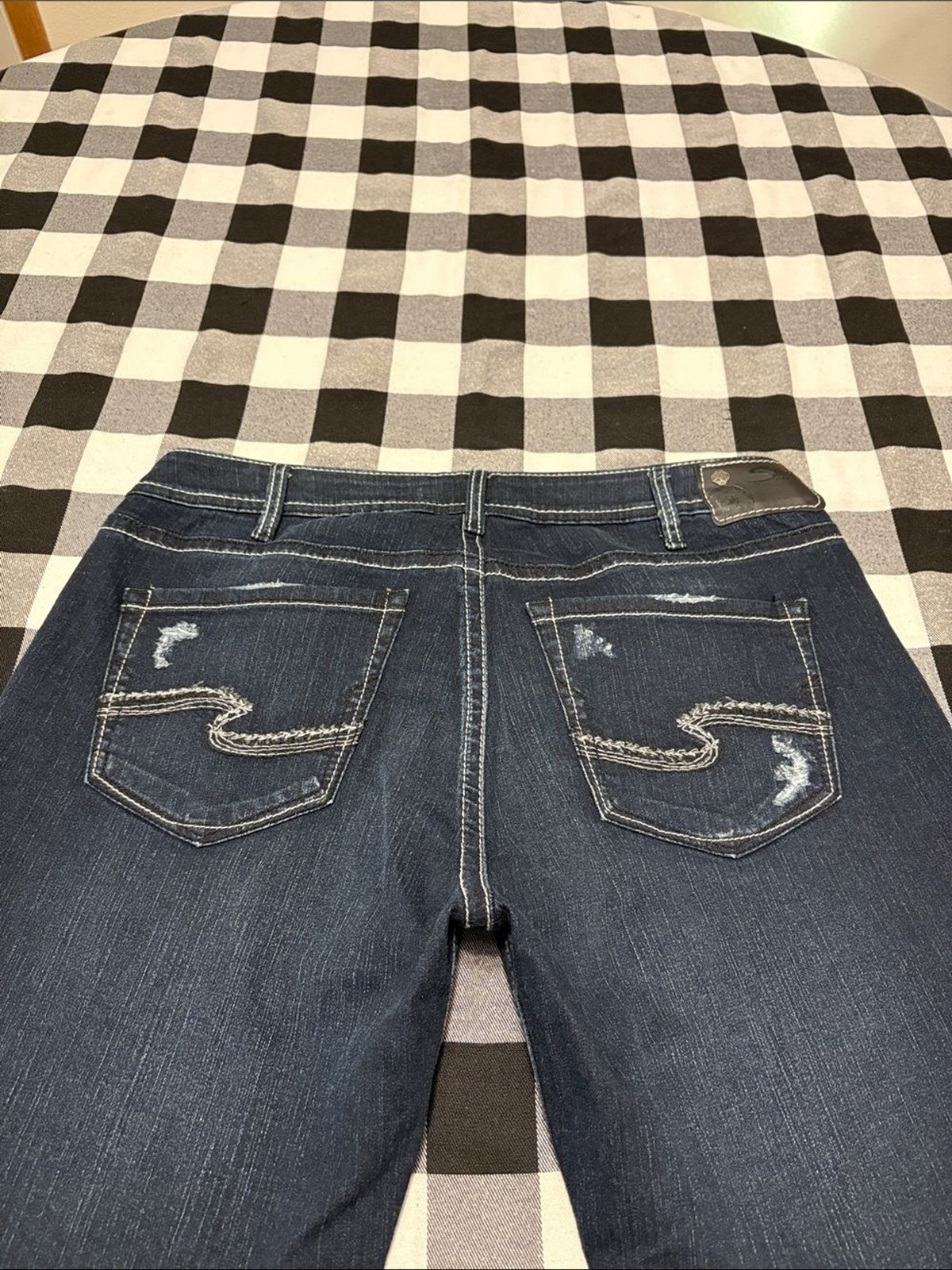 Silver Jeans Boyfriend Fluid Denim Jeans Distressed Stretch Dark 32 x 29/31.5