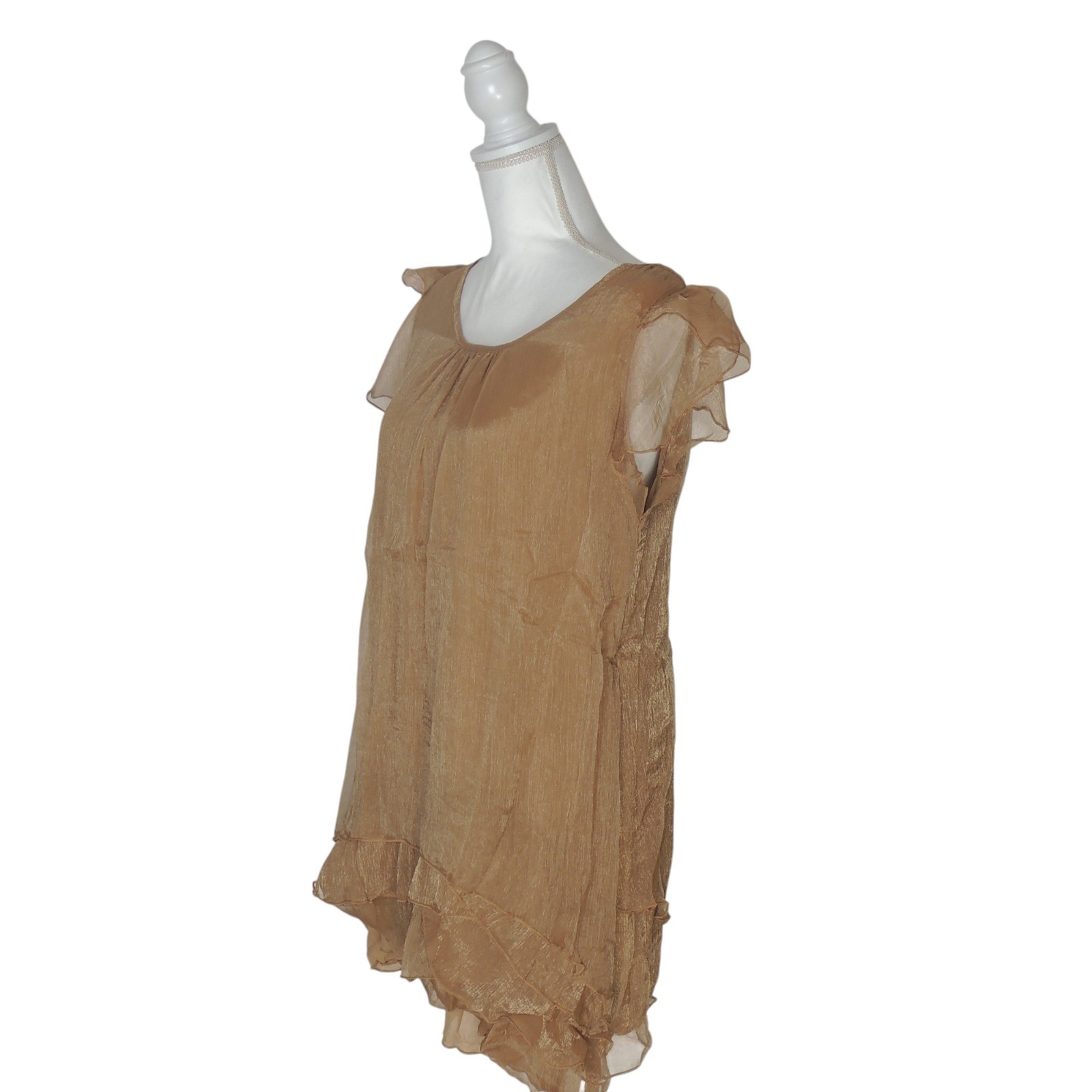 Pretty Angel Brown Fairy Whimsical Shimmer Sheer Lined Tunic Top 11090 Large
