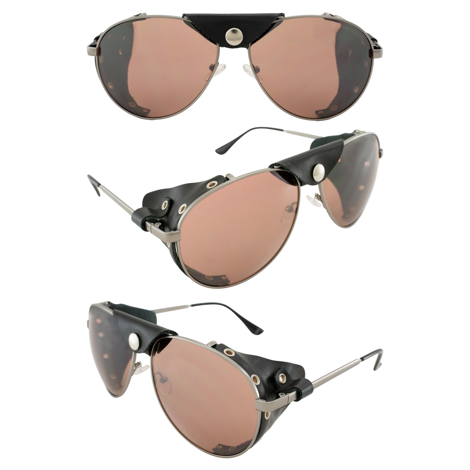 Global Vision Aviator-3 Motorcycle Sunglasses w/Side Shields Gunmetal Frames