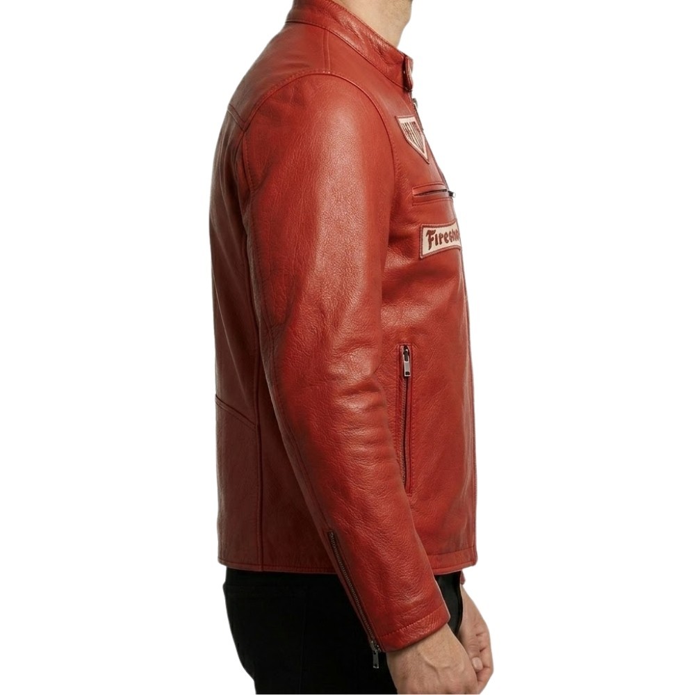Gulf Red Biker Jacket Heuer Steve McQueen Racing Style Stripes Jacket
