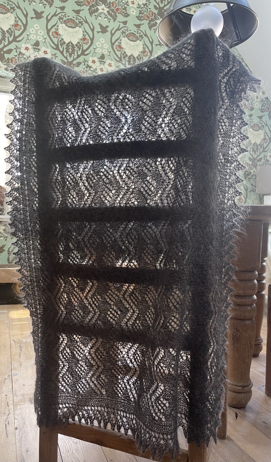 Orenburg Lace Shawl Gray Graphite Goat Down 29×48 in