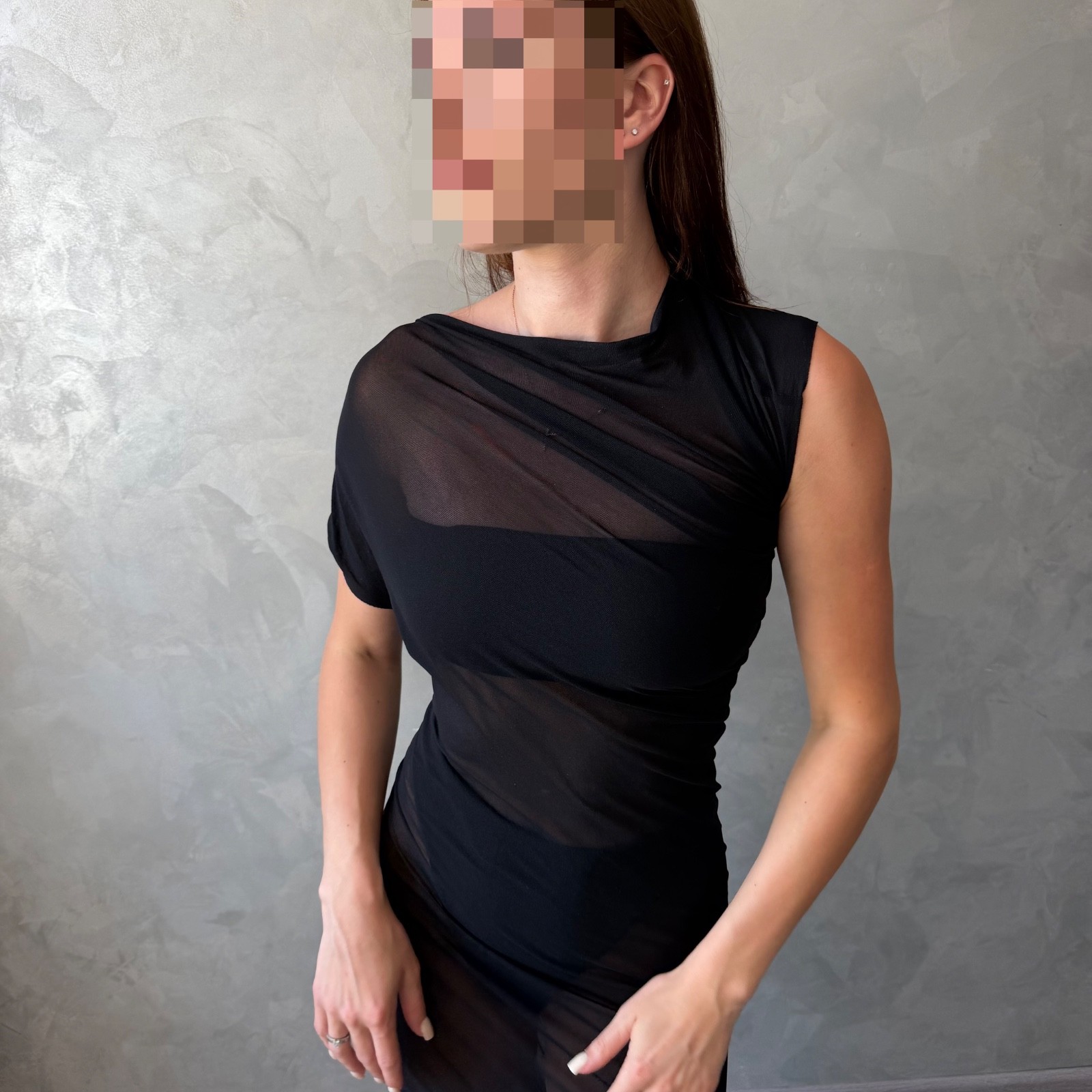 Ann Demeulemeester Black Asymmetric Mesh Maxi Dress