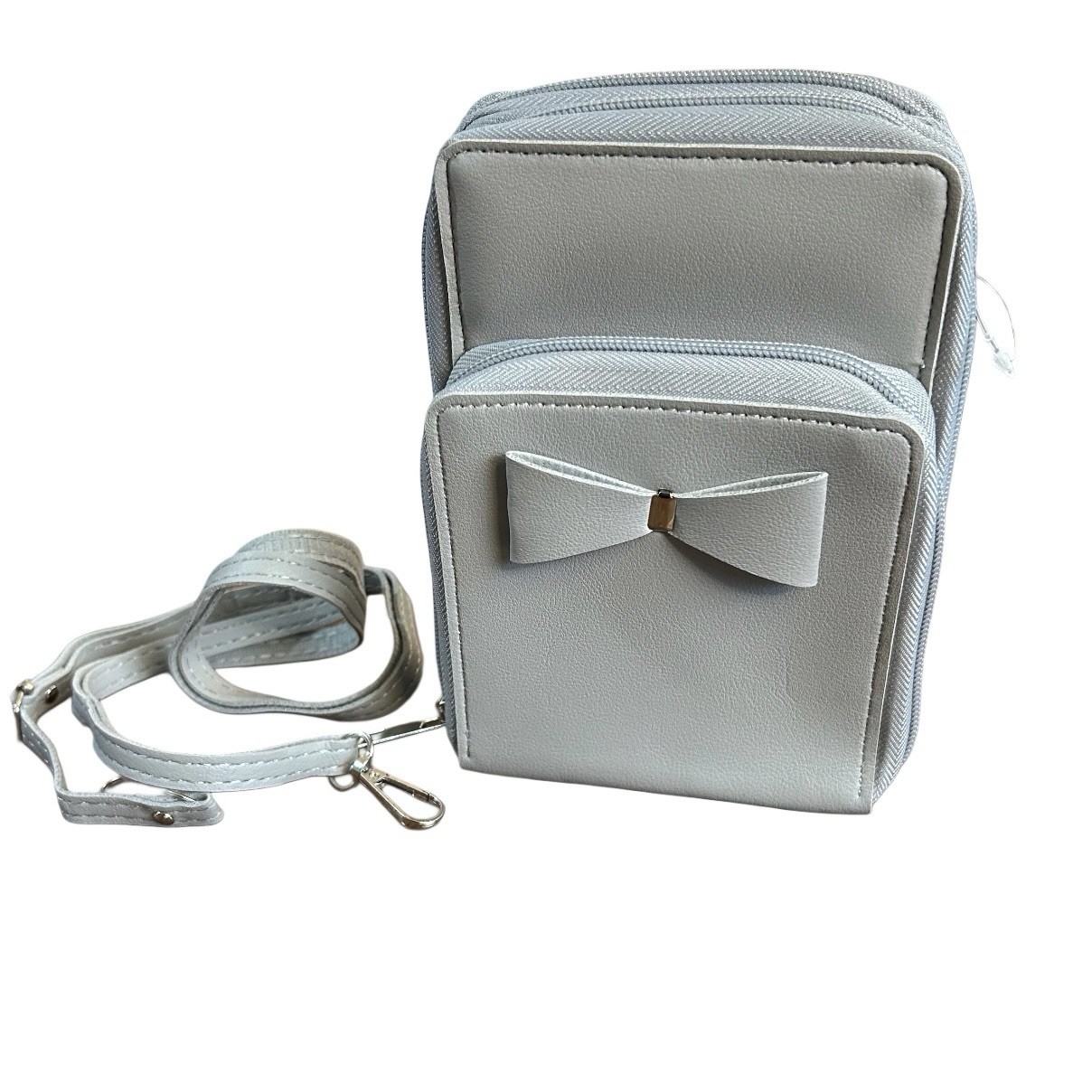 Crossbody Bag Wallet Triple Zip Pockets Removeable Strap 3D Bow Multifunctional