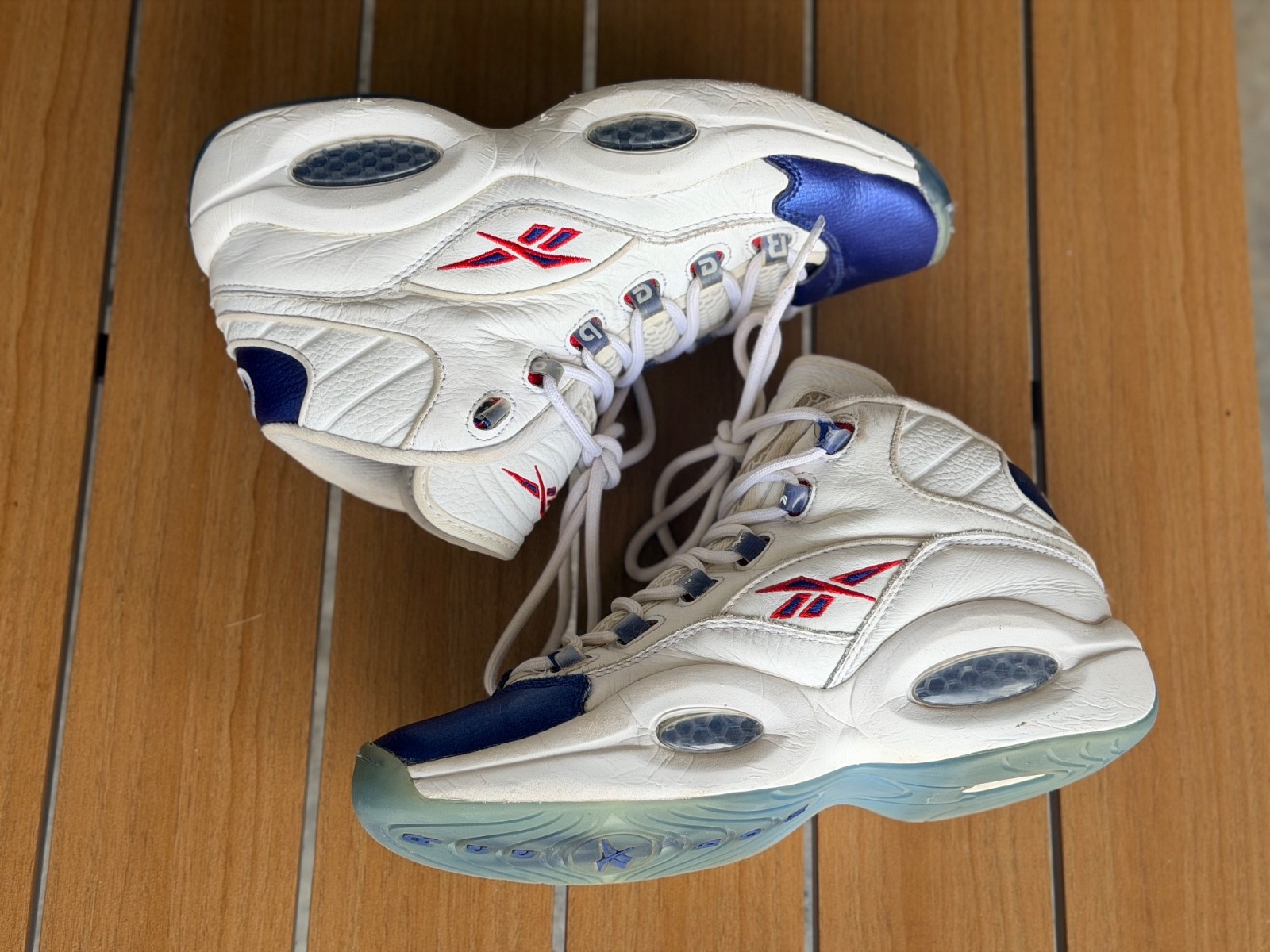 Reebok Classic Mid Allen Iverson Blue Toe OG Basketball Shoes Size 10.5