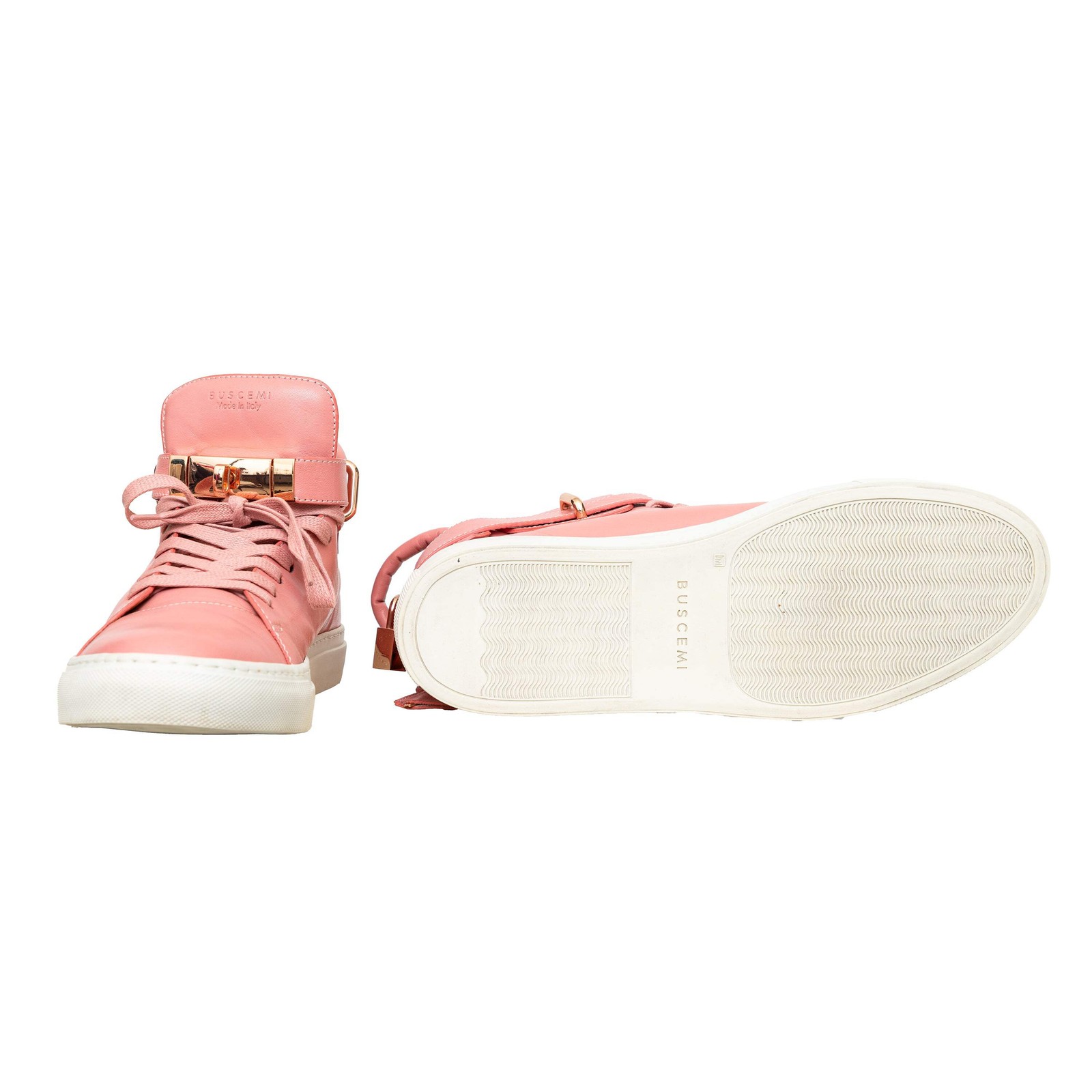 Buscemi 100MM Pink Nappa Leather High Top Sneakers Rose Gold Padlock