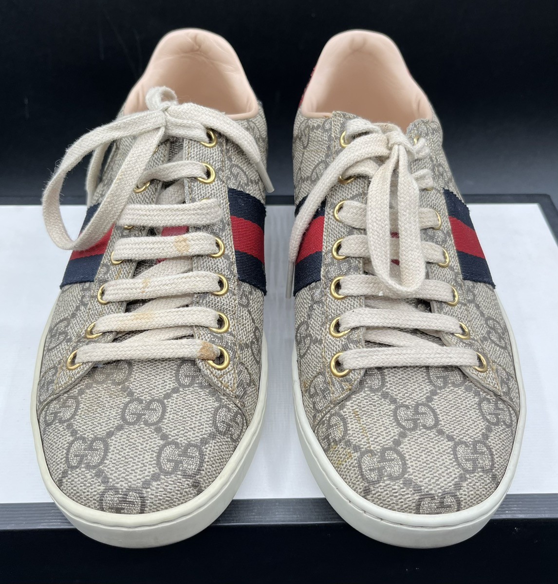 GUCCI ACE GG SUPREME SNEAKERS 499410 K2LH0 BEIGE SIZE 35 G (MVP031665)