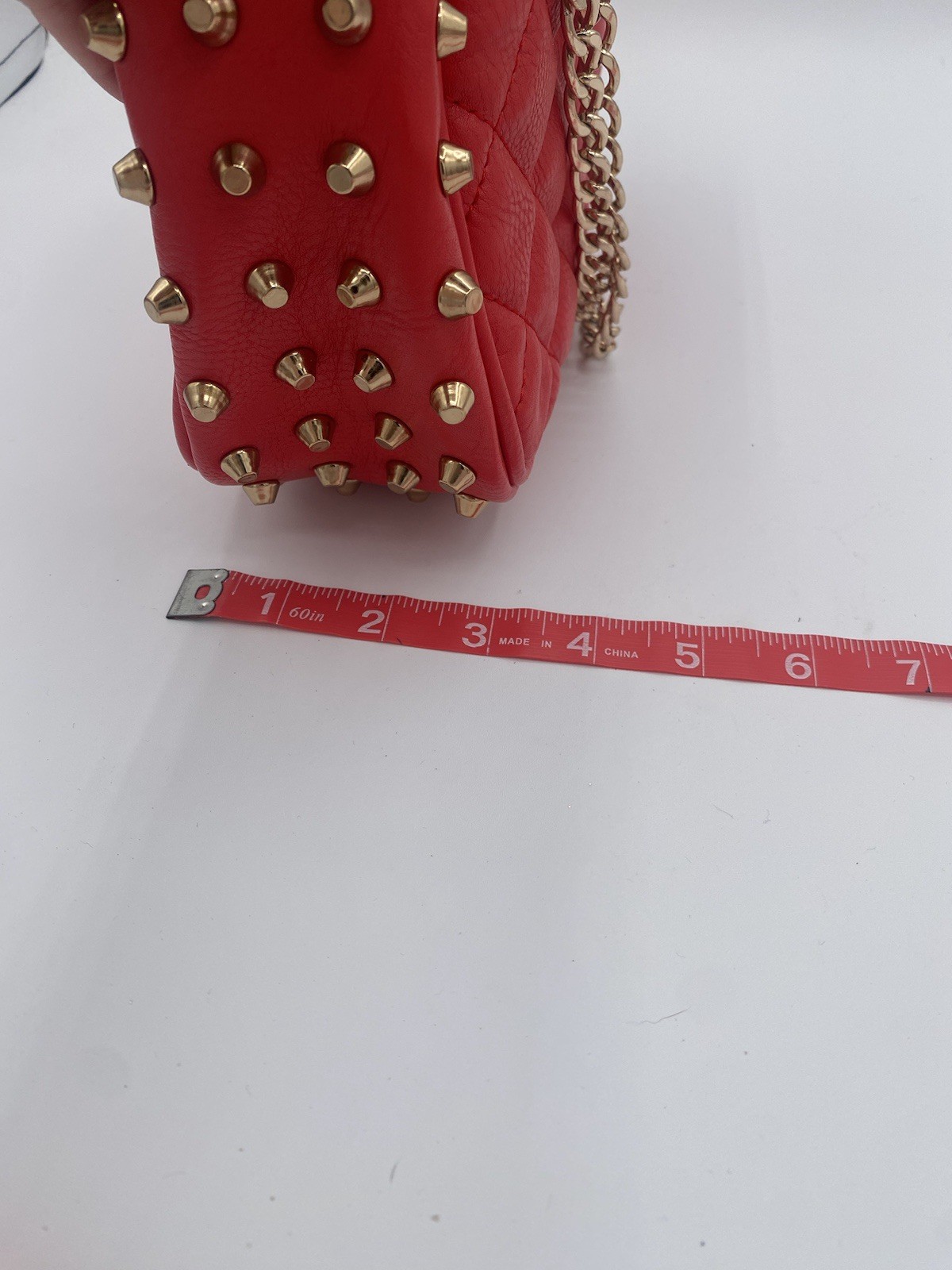 Red Quilted MMS Purse With Gold Chain And Studs