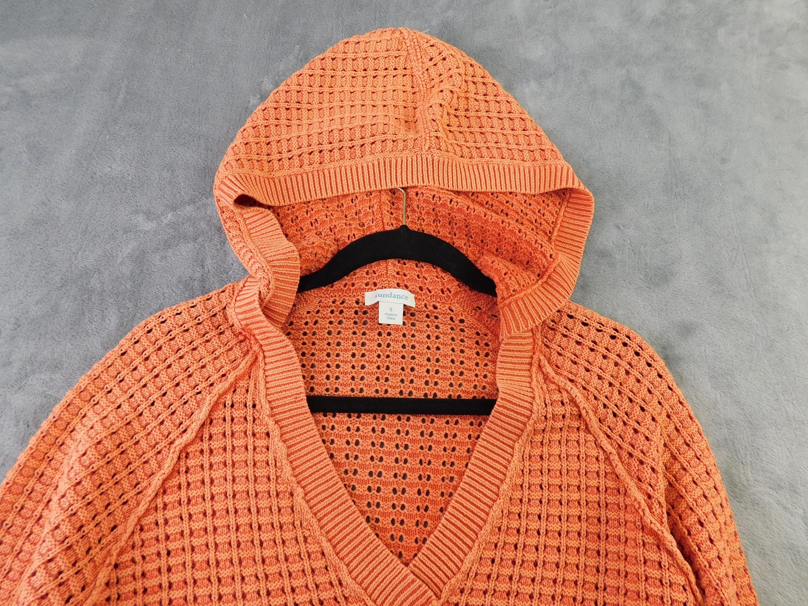 Sundance Sweater Womens Small Orange V Neck Hooded Knit Cotton Pullover Beach